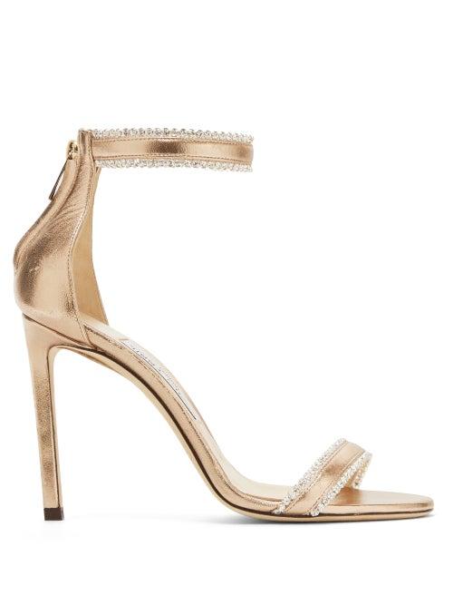 Matchesfashion.com Jimmy Choo - Dochas 100 Crystal-trimmed Leather Sandals - Womens - Rose Gold