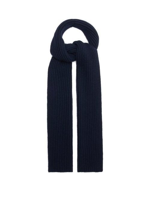 Ganni - Ribbed-knit Recycled Wool-blend Scarf - Womens - Dark Navy