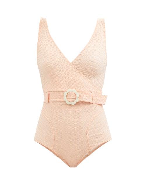 Ladies Beachwear Lisa Marie Fernandez - Yasmin Belted Textured Swimsuit - Womens - Pink