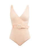 Ladies Beachwear Lisa Marie Fernandez - Yasmin Belted Textured Swimsuit - Womens - Pink