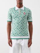 Casablanca - Monogram-jacquard Knitted Polo Shirt - Mens - Green Multi