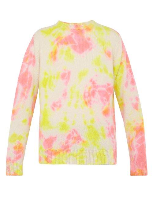 Matchesfashion.com The Elder Statesman - Tie Dyed Crew Neck Cashmere Sweater - Mens - Yellow Multi