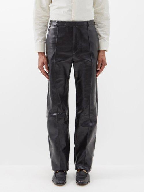 Gucci - Topstitched Leather Trousers - Mens - Black