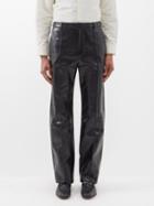 Gucci - Topstitched Leather Trousers - Mens - Black
