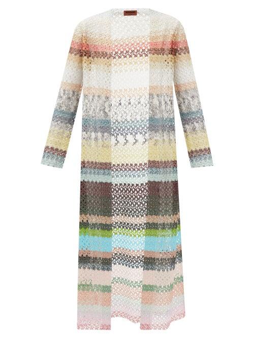 Missoni - Striped Lace-knit Longline Cardigan - Womens - Multi Stripe