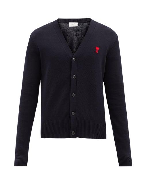 Ami - Ami De Caur-logo Merino-wool Cardigan - Mens - Navy