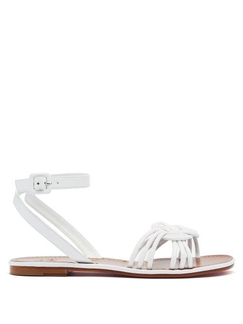 Matchesfashion.com Christian Louboutin - Ella Braided Leather Flat Sandals - Womens - White