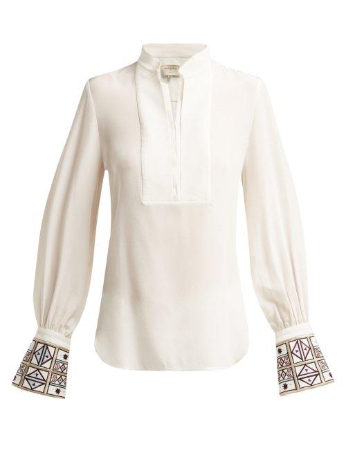 Matchesfashion.com Zeus + Dione - Mira Embroidered Silk Blouse - Womens - Ivory