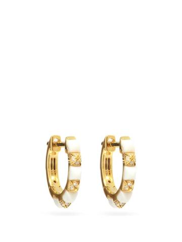 Matchesfashion.com Raphaele Canot - Diamond, Agate & 18kt Gold Hoop Earrings - Womens - White Gold