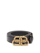 Matchesfashion.com Balenciaga - Bb-plaque Crocodile-effect Leather Belt - Womens - Black