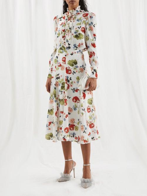 Erdem - Christina Cahun Garden-print Crepe De Chine Skirt - Womens - White Multi