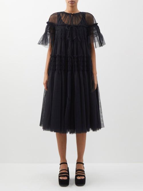 Molly Goddard - Genevive Short-sleeved Sheer Tulle Coat - Womens - Black