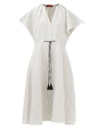 Altuzarra - Romy Striped Linen-hopsack Kaftan Dress - Womens - Ivory Multi