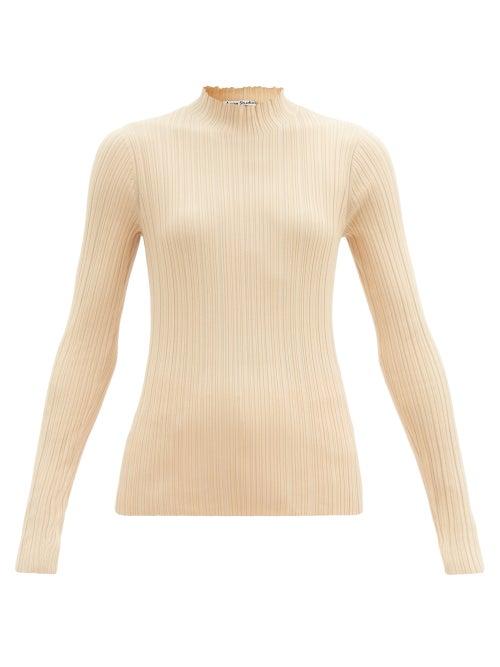 Matchesfashion.com Acne Studios - High-neck Ribbed Cotton-blend Sweater - Womens - Ivory