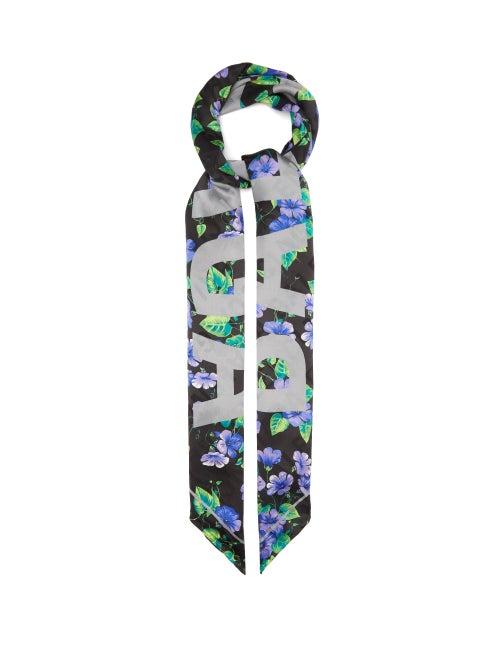 Matchesfashion.com Balenciaga - Logo-jacquard Floral-print Silk Scarf - Womens - Black Purple