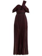 Matchesfashion.com Self-portrait - Polka Dot Print One Shoulder Maxi Dress - Womens - Navy