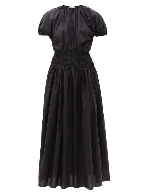 Ladies Beachwear Matteau - The Shirred Organic-cotton Maxi Dress - Womens - Black