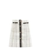 Matchesfashion.com Salvatore Ferragamo - Leather-trim Checked Cotton-blend Boucl Skirt - Womens - White Black