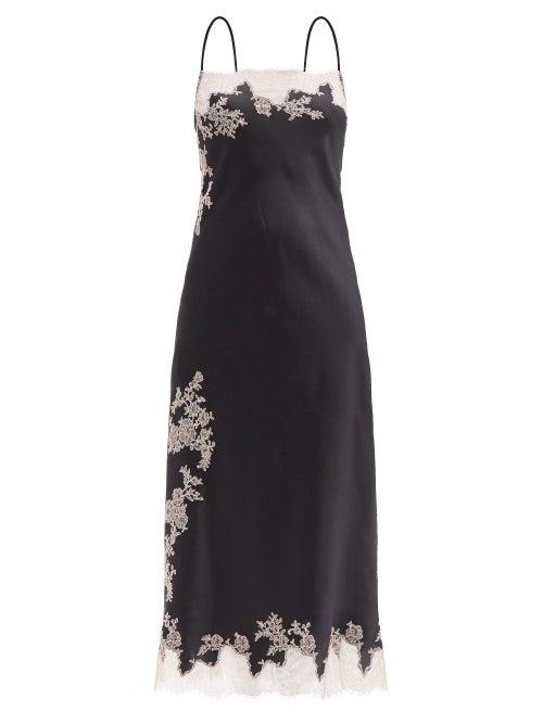 Ladies Lingerie Carine Gilson - Square-neck Lace-trimmed Silk Midi Slip Dress - Womens - Black