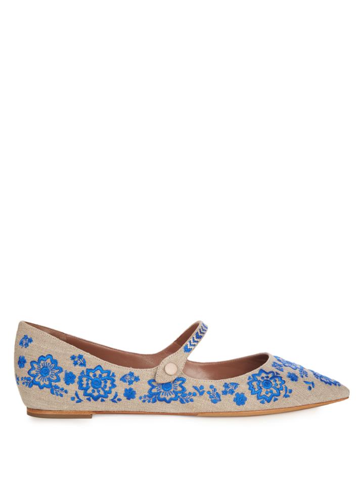Tabitha Simmons Hermione Point-toe Embroidered Flats