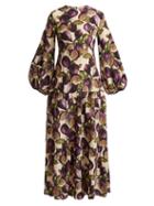 Matchesfashion.com Adriana Degreas - Silk Crepe De Chine Fig Print Dress - Womens - Purple Print