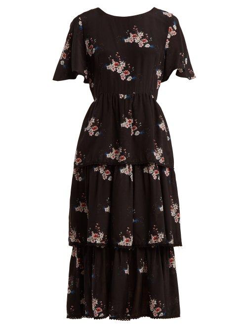 Matchesfashion.com Athena Procopiou - Three Tier Floral Print Dress - Womens - Black Print