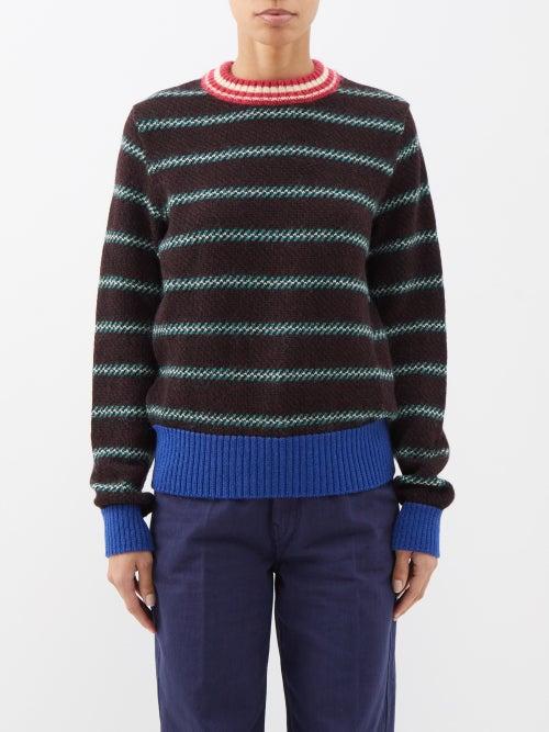 Wales Bonner - Striped Wool-blend Sweater - Womens - Brown Multi