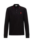 Matchesfashion.com Burberry - Aden Tb Embroidered Long Sleeved Cotton Polo Shirt - Mens - Black