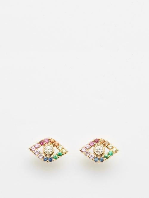 Sydney Evan - Evil Eye Diamond, Sapphire & 14kt Gold Earrings - Womens - Gold Multi