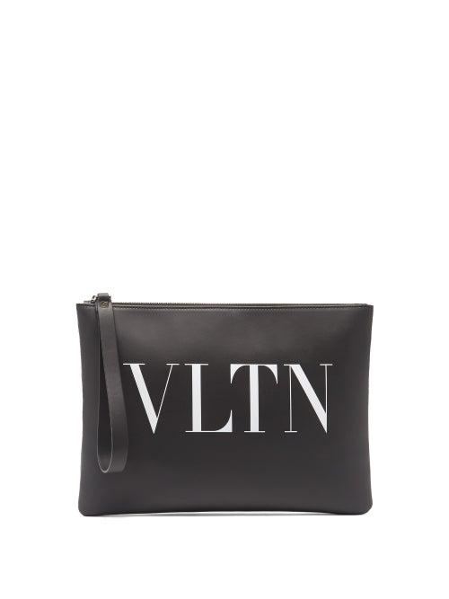 Matchesfashion.com Valentino Garavani - Vltn-print Leather Pouch - Mens - Black White