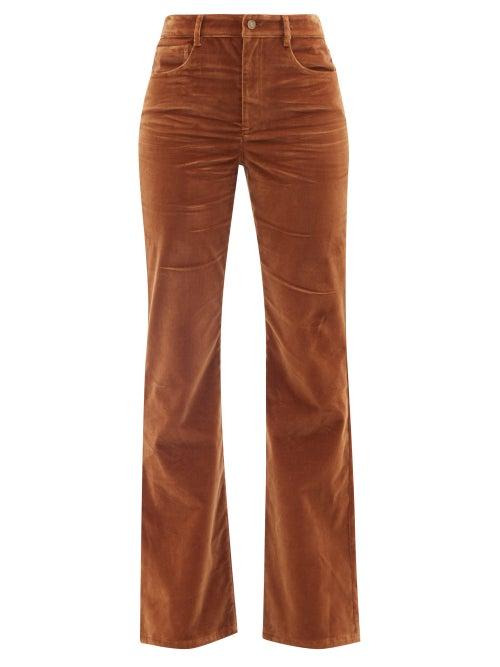 Nili Lotan - Celia Cotton-blend Velvet Flared-leg Trousers - Womens - Brown