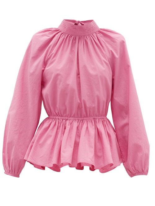 Matchesfashion.com Rhode - Damien High-neck Open-back Cotton Blouse - Womens - Pink