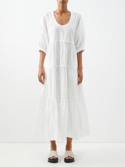 Co - Scoop-neck Crinkled Cotton-blend Poplin Midi Dress - Womens - White