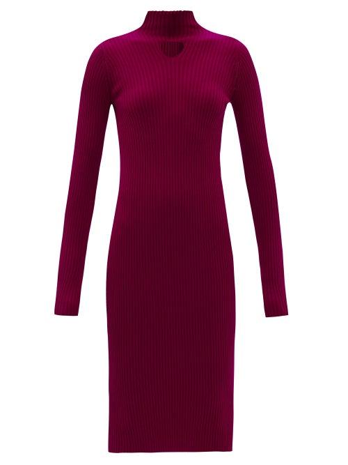Bottega Veneta - Triangle-cutout Ribbed Wool-blend Midi Dress - Womens - Burgundy