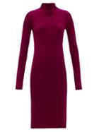 Bottega Veneta - Triangle-cutout Ribbed Wool-blend Midi Dress - Womens - Burgundy