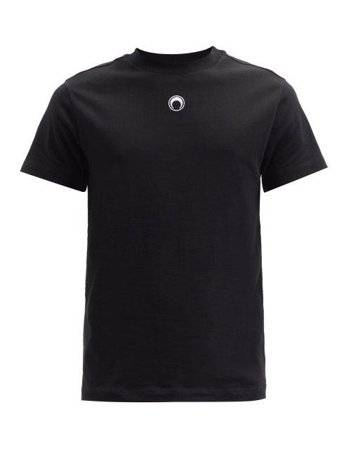 Matchesfashion.com Marine Serre - Crescent-moon Embroidered Organic-cotton T-shirt - Mens - Black