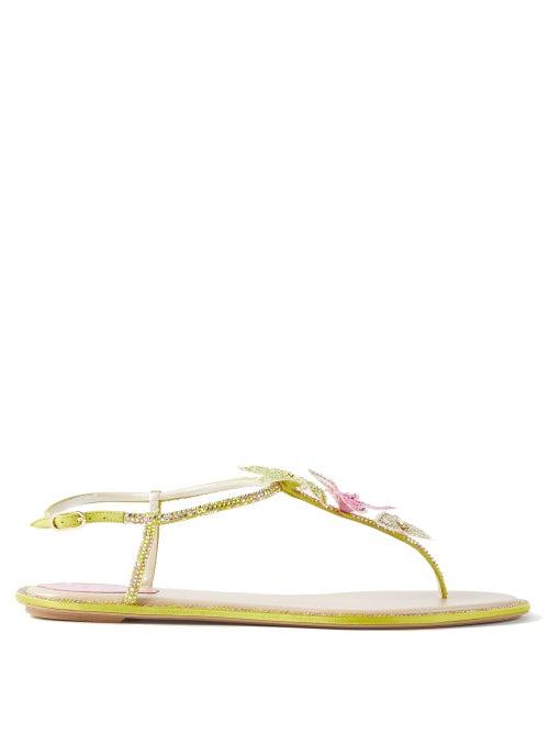 Rene Caovilla - Floriane Crystal-embellished Satin Sandals - Womens - Green Multi