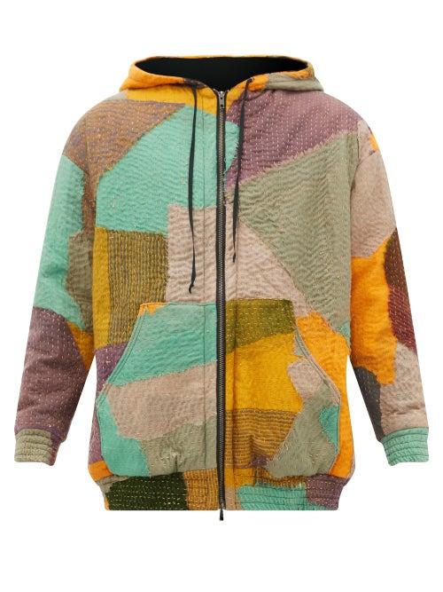 Matchesfashion.com By Walid - Hayden Zip Through Patchwork Hooded Wool Jacket - Mens - Black Multi