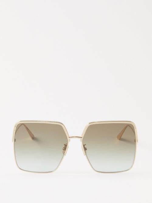 Dior - Everdior S1u Oversized Square Metal Sunglasses - Womens - Green Gold