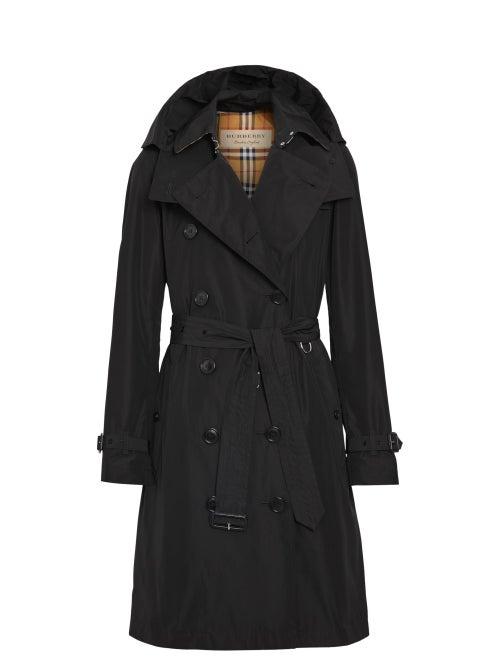 Matchesfashion.com Burberry - Kensington Hooded Taffeta Trench Coat - Womens - Black