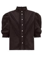 Matchesfashion.com Cheval Pampa - Yegula Pintuck Lace Trim High Neck Blouse - Womens - Black