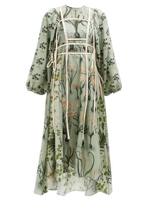 Biyan - Amonette Printed Silk-blend Midi Dress - Womens - Green