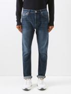 Brunello Cucinelli - Crest Of Solomeo-embroidered Tapered-leg Jeans - Mens - Blue