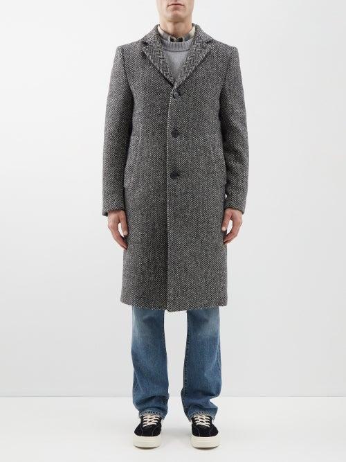 Officine Gnrale - Jack Herringbone Single-breasted Wool Coat - Mens - Black White