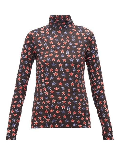 Matchesfashion.com Moncler Grenoble - Star Print Technical Jersey Thermal Top - Womens - Black Multi