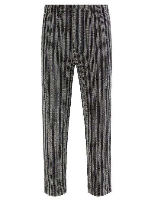 Homme Pliss Issey Miyake - Leon Striped Technical-pleated Suit Trousers - Mens - Black