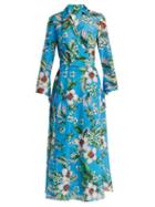 Matchesfashion.com Diane Von Furstenberg - Floral Print Cotton And Silk Blend Wrap Dress - Womens - Blue Print