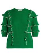 Valentino Ruffle-trimmed Ribbed-knit Cotton Sweater