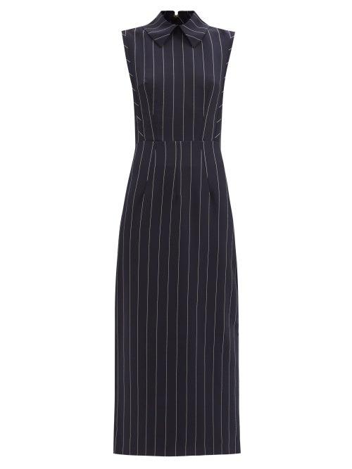 Emilia Wickstead - Miles Pinstriped Crepe Midi Dress - Womens - Navy White