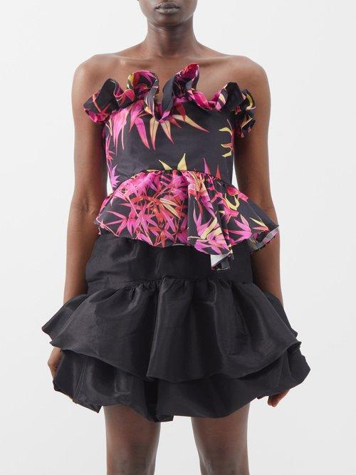 Kika Vargas - Jette Floral-print Taffeta Corset Top - Womens - Black Pink